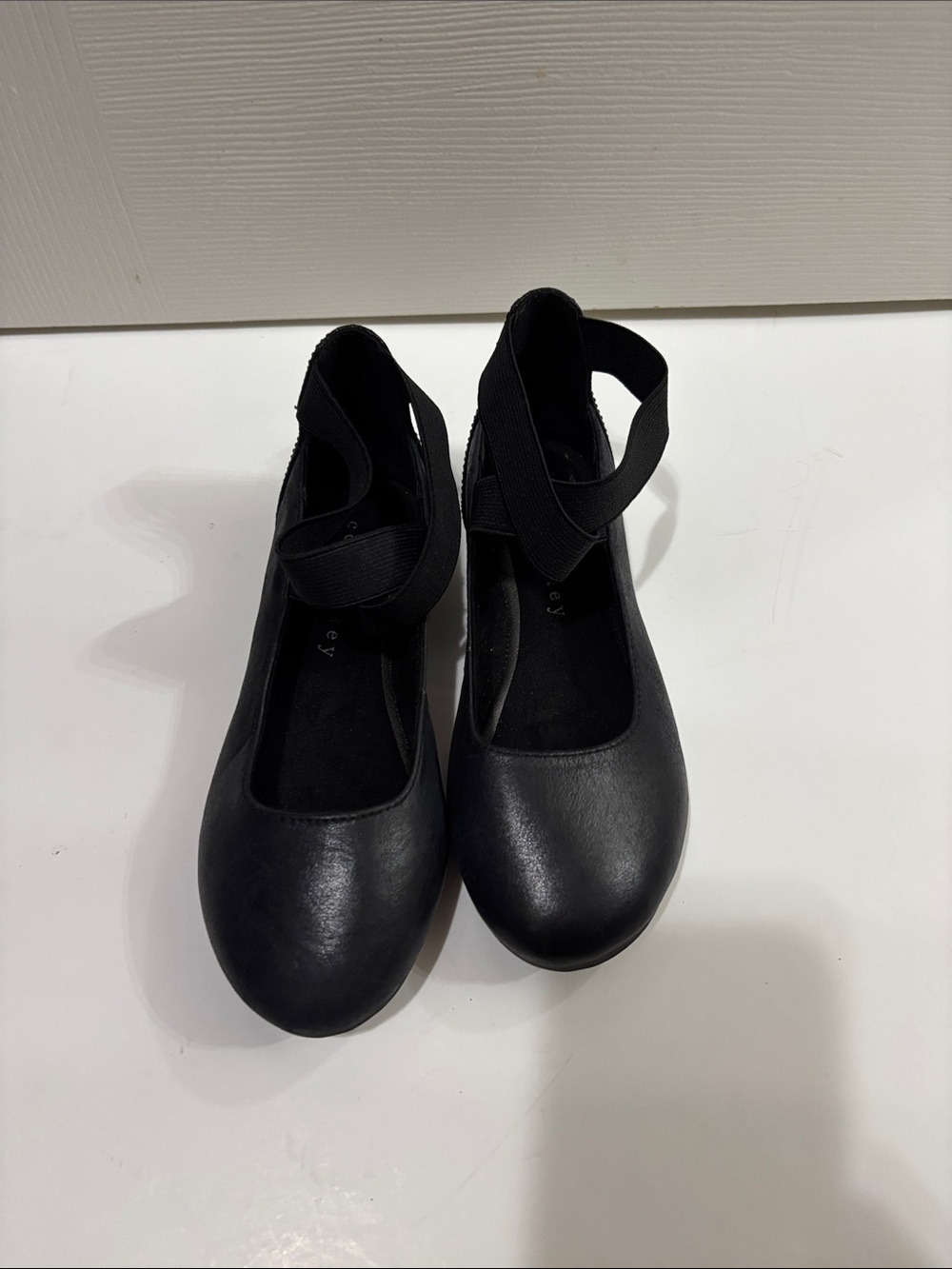 Copper Key Black Elastic Strap Girls' Dress Flats